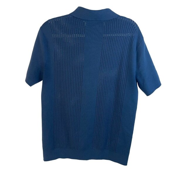 Club Monaco Mens Shirt Sweater Size Small Blue Short Sleeve Mesh Button Down - Picture 2 of 7